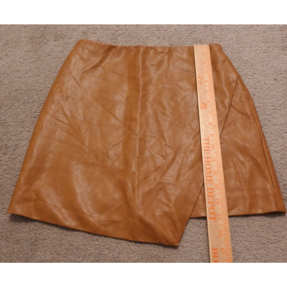 SKIES ARE BLUE Women Small Skirt Vegan Leather Mini Asymmetrical Brown - Picture 10 of 10